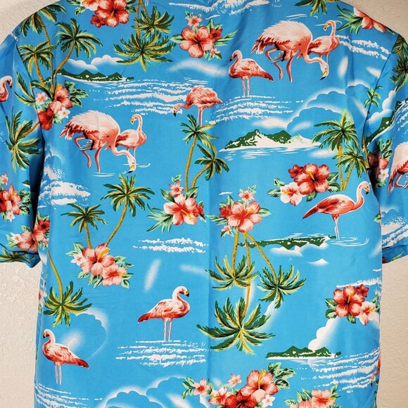 SSLR Mens XL Collection Hawaiian Flamingo Print Button-Up Shirt Polyester - Picture 9 of 9